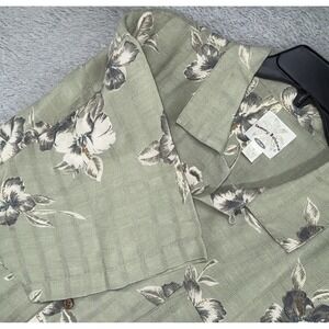 Vintage Tommy Bahama Mens Short Sleeve‎ Silk linen Shirt XL Floral Green